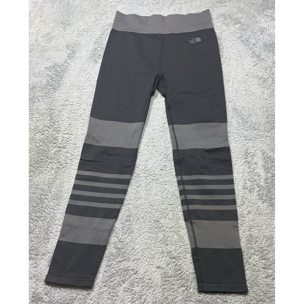 The North Face SSK Leggings Women's L Black Gray Striped Gym Outdoor Active 23.5